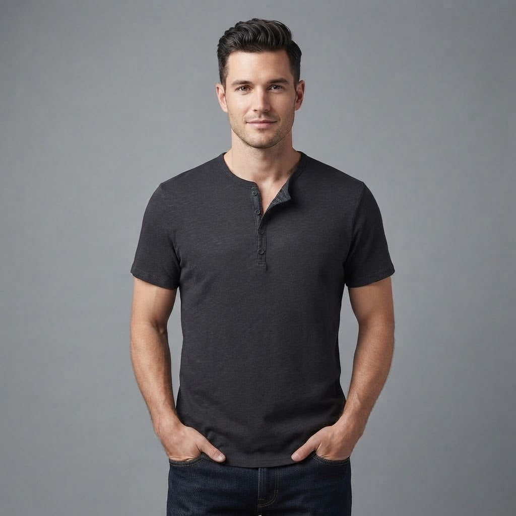 Men's Henley T-Shirt Button Collar