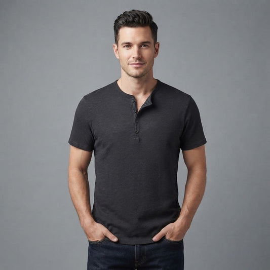 Men's Henley T-Shirt Button Collar