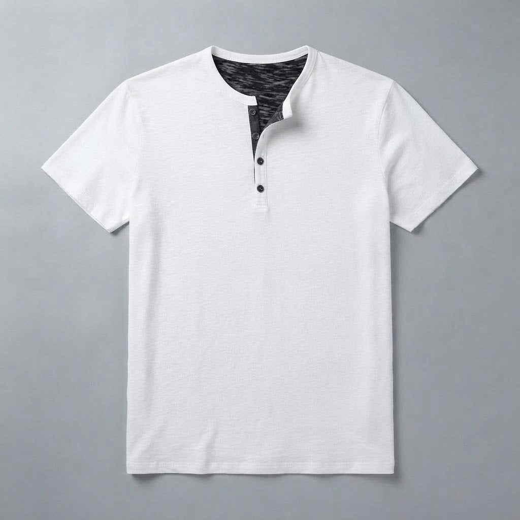 Men's Henley T-Shirt Button Collar