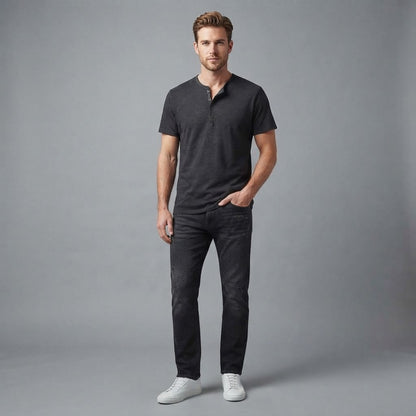 Men's Henley T-Shirt Button Collar