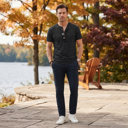 Men's Henley T-Shirt Button Collar